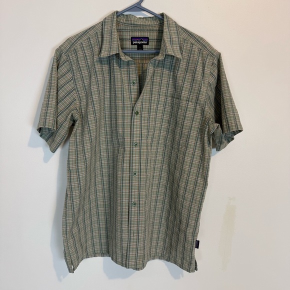 Patagonia Worn Wear M's Puckerware Shirt matcha green SZ L organic cotton blend - Picture 1 of 10